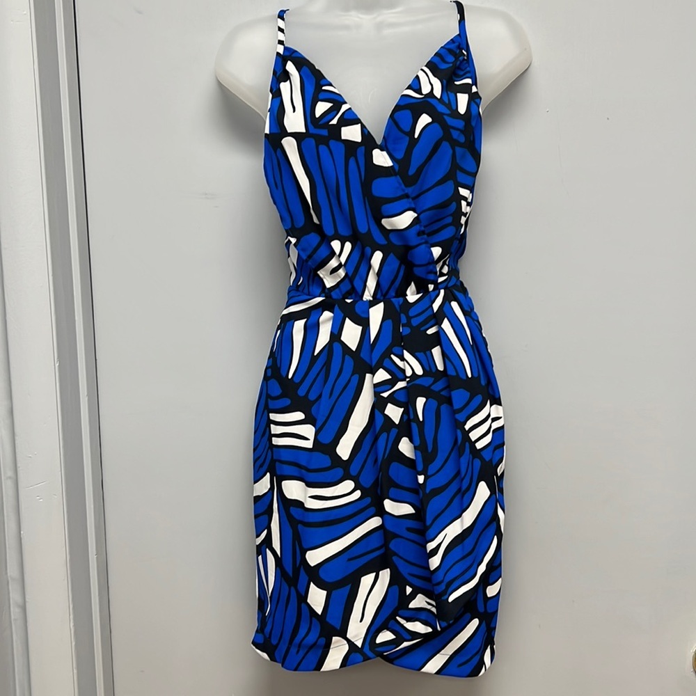 Southern Frock Blue White Abstract Print Dress Adjustable Straps Size Small